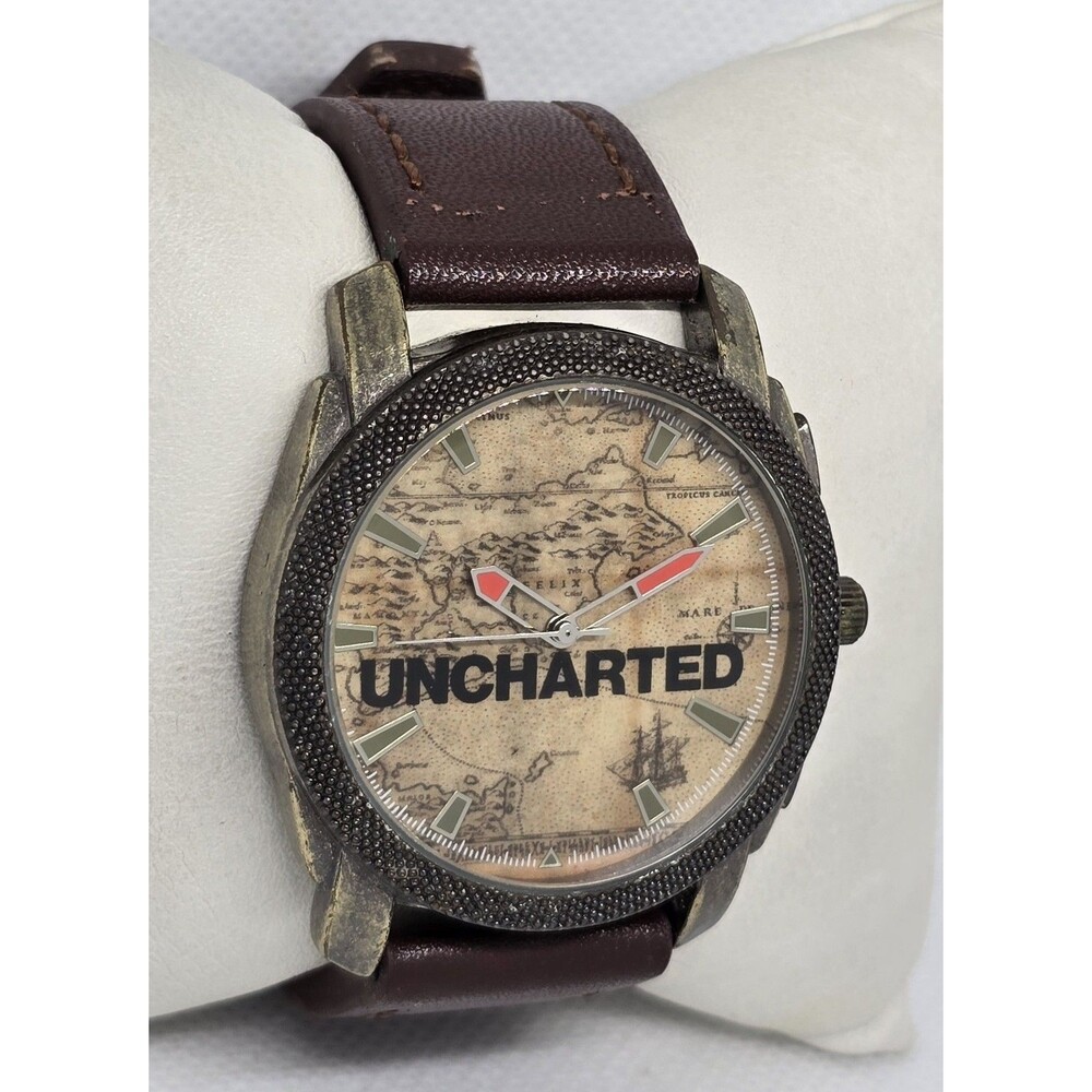 Men's Sony Uncharted 4 A Thief End Round World Map Dial Brown Leather Watch 07 - Picture 3 of 9